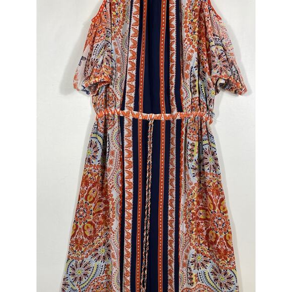 Butterfly Print Maxi Dress Size Medium Cold Shoulder Chiffon Boho Fairy Y2K New - Picture 6 of 14